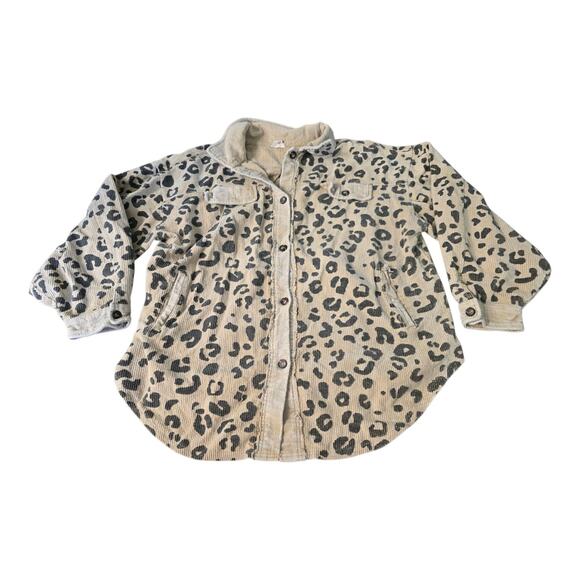 BiBi Corduroy Cream Black Cheetah Print Jacket SZ XL Oversized Shacket - Picture 1 of 6